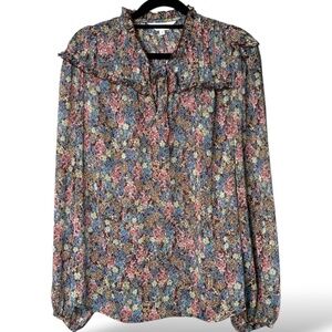 NORTHERN REFLECTIONS Sheer Ditsy Floral Print Long Sleeve Blouse US Sz L NWT